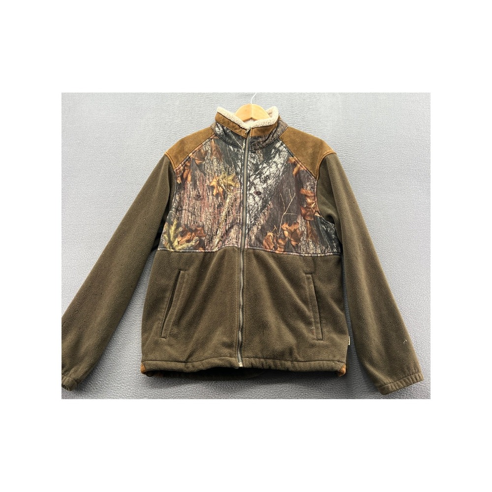VTG Tag Safari Jacket Men's L Brown Camo Mossy Oak Breakup Sherpa Collar